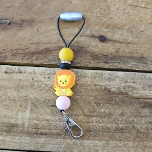 Cute Lion Keychain with Yellow and Pink Beads